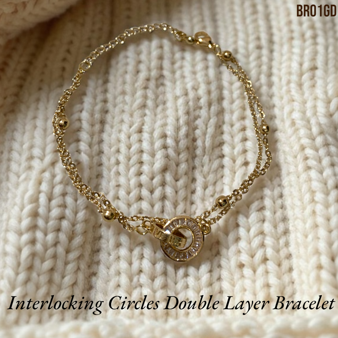 Interlocking Circles Double Layer Bracelet - Gold